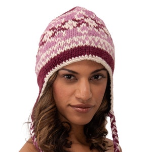 Hand Knitted Merino Wool Chullo Hat: Polar Fleece Lined Earflap Cap
