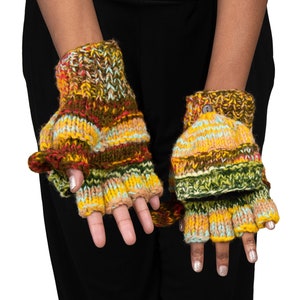 Hand Knitted Merino Wool Glittens Merino Wool Convertible Gloves Merino Wool Convertible Mittens Wool Flip-Top Mittens Texting Gloves Earthy