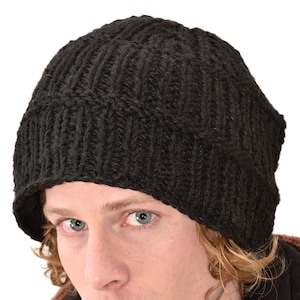 Hand Knitted 100% Merino Wool Snowboard Ski Himalayan Nepal Slouchy Beanie Polar Fleece Lined Woolen Stocking Cap Mens Winter Hat