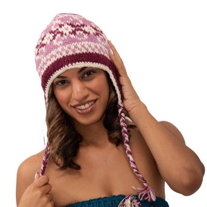 Hand Knit Merino Wool Sherpa Hat: Fleece Lined Earflap Beanie