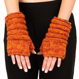 Hand Knit 100% Merino Wool Fingerless Gloves Texting Mittens Convertible Gloves Polar Fleece lined Finger-less Women&#39;s Winter Texting Gloves