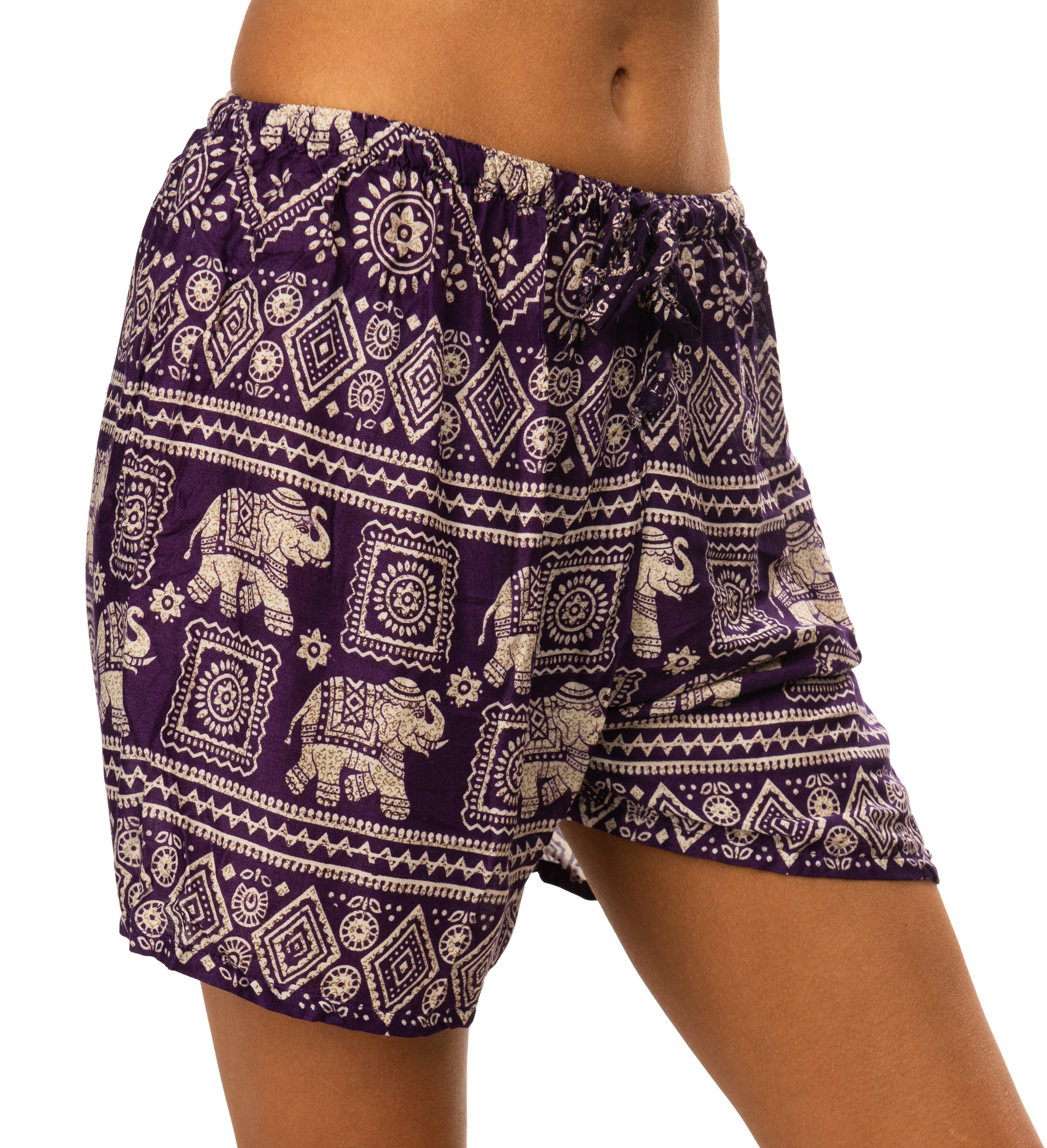 Elephant Print Rayon Hippie Shorts: Festival Style