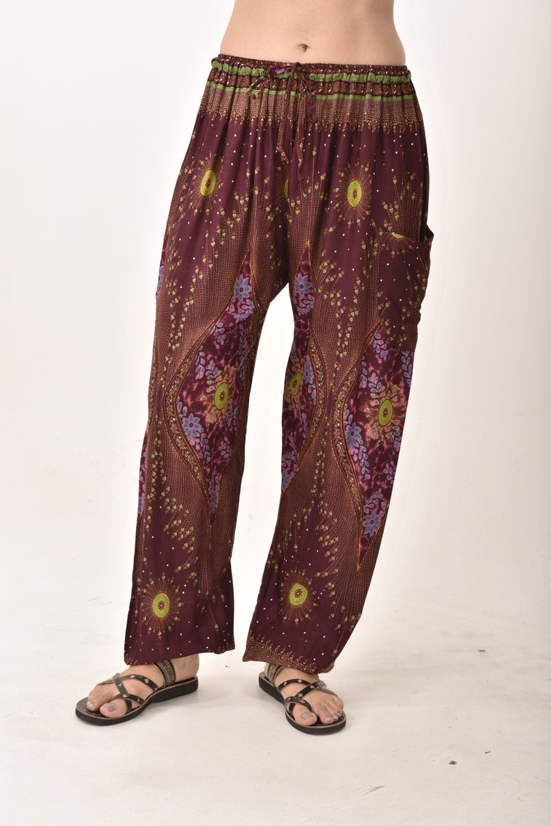 Brown Designer Peacock Pants Women pants Thai Pants Yoga Pants Aladdin Pants Maxi Pants Boho Pants Gypsy Pants Rayon Clothing
