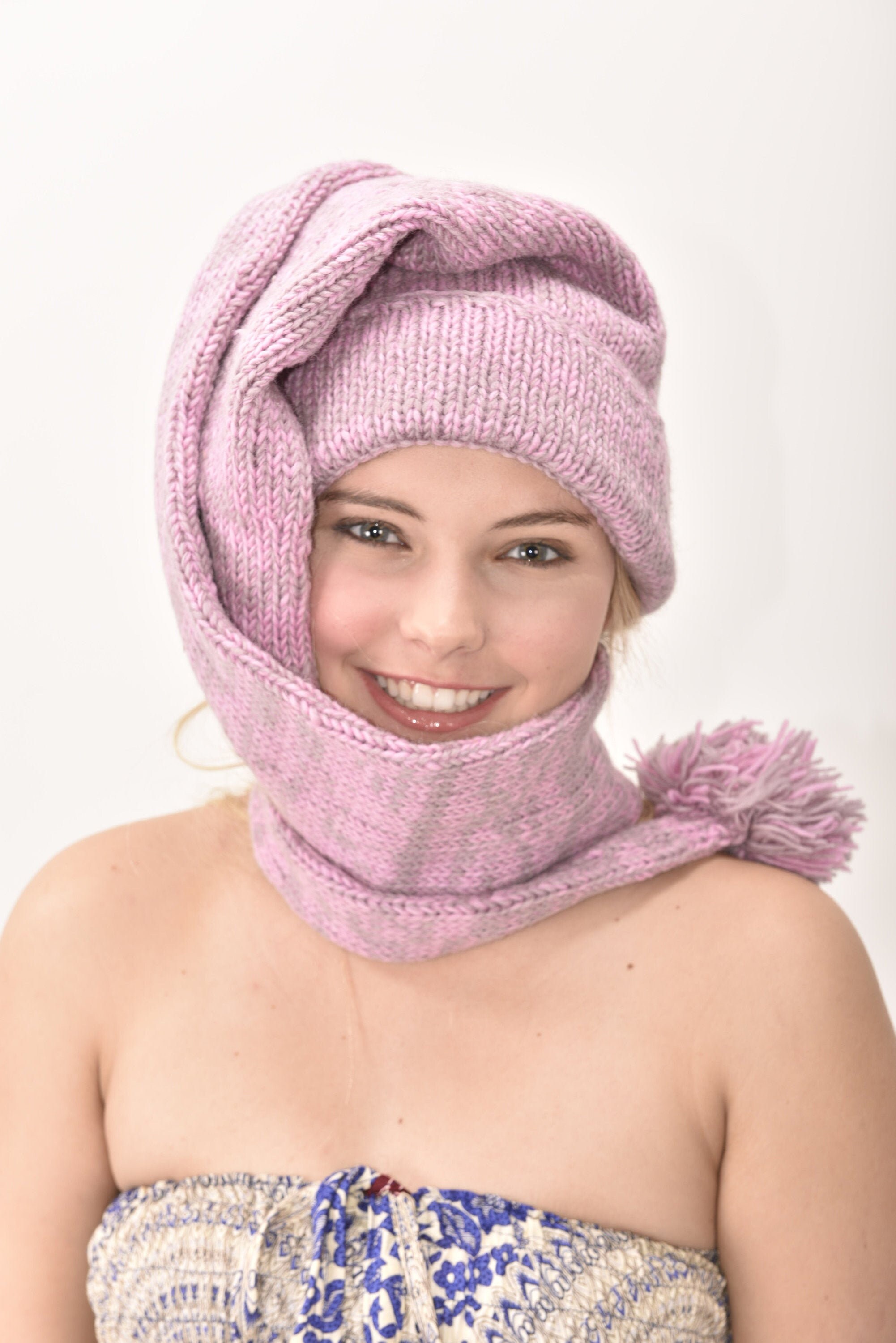 Hand Made 100 Merino Wool Long Tail Hat Scarf Combo Ski Cap Etsy