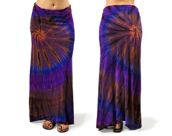 Hand-Painted Tie Dye Maxi Skirt: Rayon Spandex Blend, Boho Festival Style