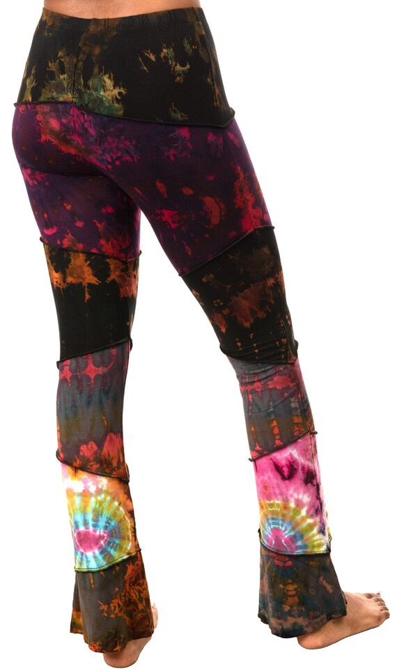 Tie Dye Bell Bottom Pants: Patchwork Bohemian Flare Leggings