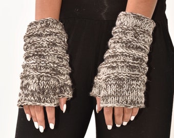 Hand Knit 100% Merino Wool Fingerless Gloves Texting Mittens Convertible Gloves Polar Fleece lined Finger-less Women's Winter Texting Gloves