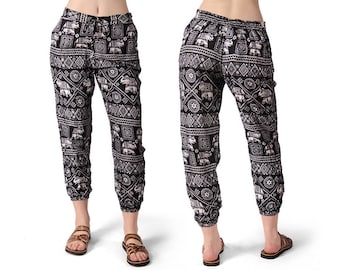 Pants Elephant Capri Designer tailored Printed Thai Yoga Harem Aladdin Boho Rayon Hippie Festival with Elastic Waistband and Drawstring