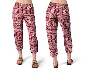 Pants Elephant Capri Designer tailored Printed Thai Yoga Harem Aladdin Boho Rayon Hippie Festival with Elastic Waistband and Drawstring