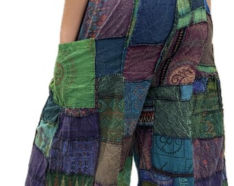 Pants Patchwork Cotton Wide-leg Pants With Pockets Hippie
