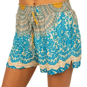 Shorts Rose Flower printed hippy festival shorts printed on high quality silky soft Rayon with matching drawsting and elastic waistband