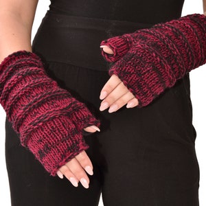 Hand Knit 100% Merino Wool Fingerless Gloves Texting Mittens Convertible Gloves Polar Fleece lined Finger-less Women&#39;s Winter Texting Gloves