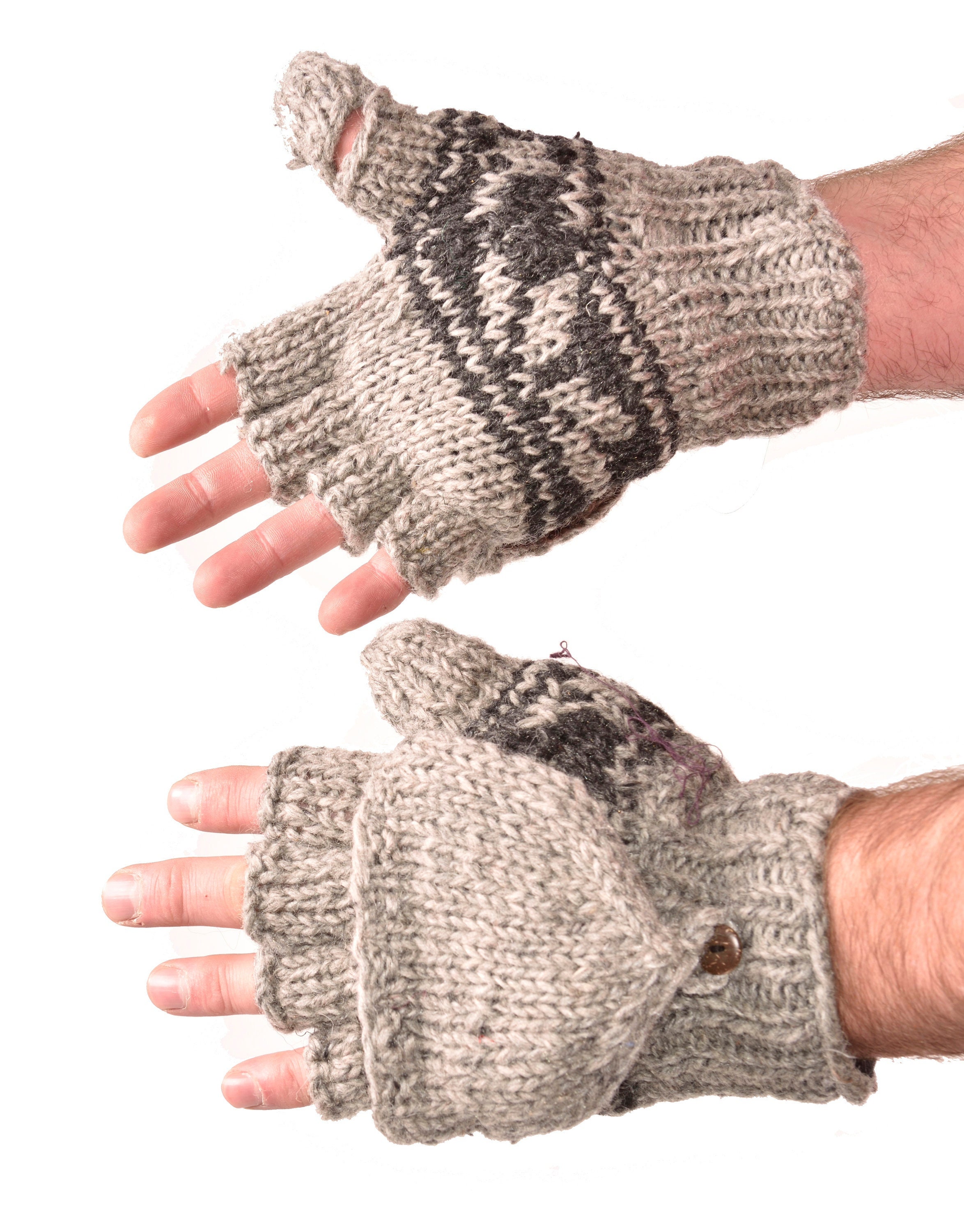 ハンドニットウールコンバーチブルフィンガーレスグローブ：フリース