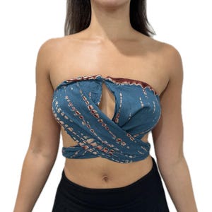 Top bikini z nadrukiem tie-dye Top z odwróconym nadrukiem tie-dye Top z nadrukiem tie-dye Boho Top hipisowski Top festiwalowy Top z wiskozy