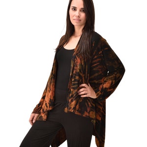 Tie-Dye Kimono Cardigan: Rayon Spandex Blend, Mudmee Ikat Style