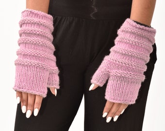 Hand Knit 100% Merino Wool Fingerless Gloves Texting Mittens Convertible Gloves Polar Fleece lined Finger-less Women's Winter Texting Gloves