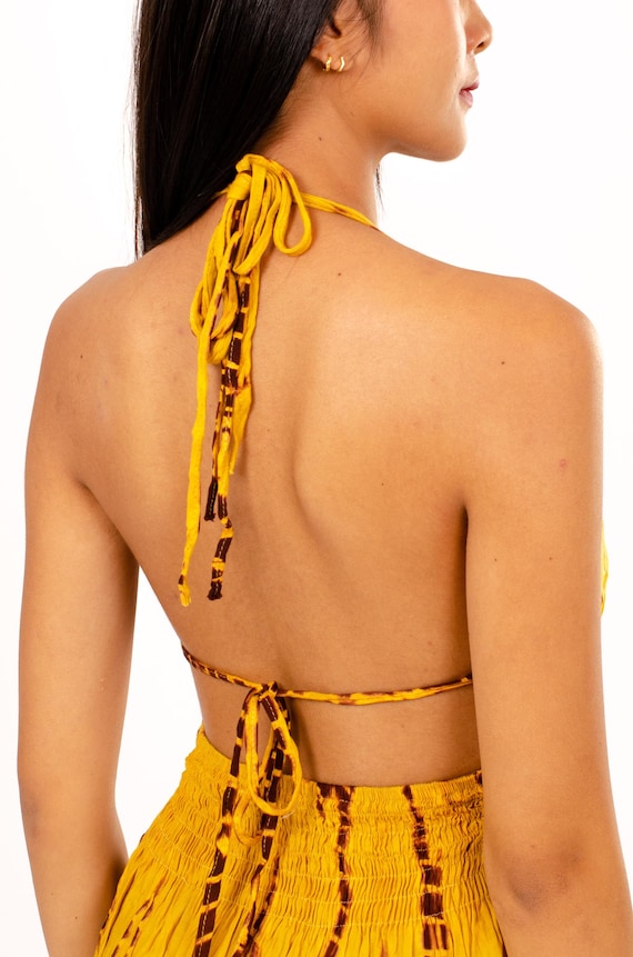 Boho Chic Yellow dress Halter neck with adjustable straps