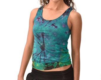 Top Tanktop Reverse Mudmee Ikat Style Tie Dye auf High End Spandex Rayon Mischgewebe Festival Bluse Boho Chic Batik Hippie Top