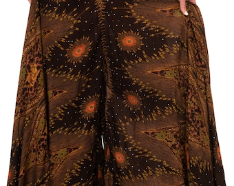 Pantalones anchos de rayón con estampado de pavo real: cintura fruncida, hechos a mano