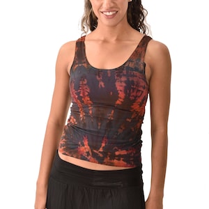 Mudmee Ikat Tie Dye Tank Top: Rayon Spandex Blend, Bohemian Blouse