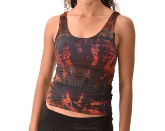 Mudmee Ikat tie-dye tanktop: rayon-spandexmix, boho-blouse
