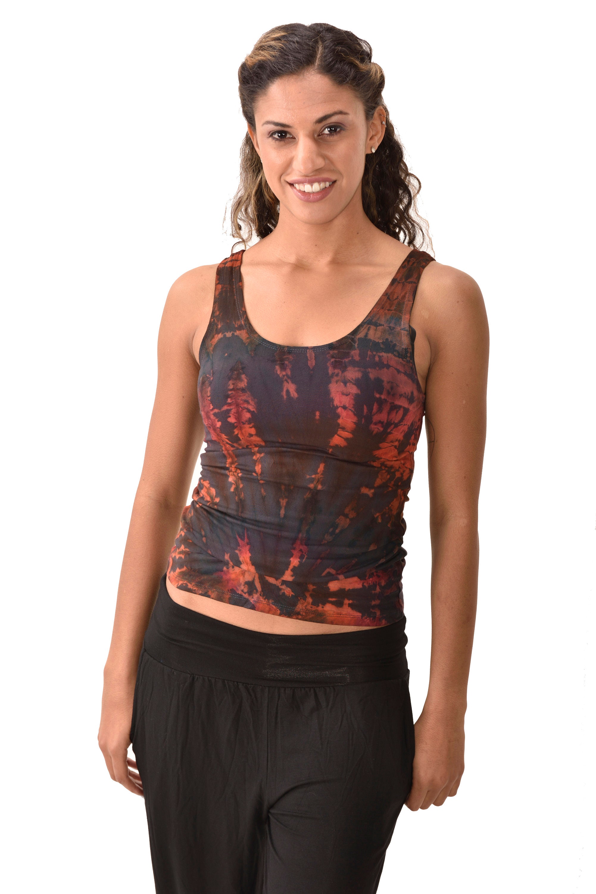 Mudmee Ikat Tie Dye Tank Top: Viskose Spandex Mischung, Boho Bluse