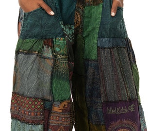 Patchwork Jumpsuit with Wide-Leg  Overalls With Pockets and Adjustable Straps Pants  Wide Leg Pants Hippie Pants  Patchwork Pants