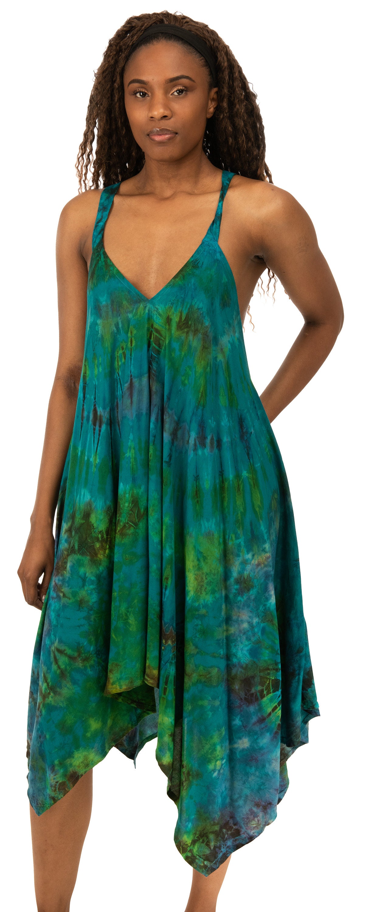 Tie Dye Pocket Sundress Reverse Tie Dye  tie dye dress Tie Dye Bohemian Dress Hippie Sundress Festival Sundress Rayon Sundress  Dress