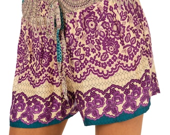 Shorts Rose Flower printed hippy festival shorts printed on high quality silky soft Rayon with matching drawsting and elastic waistband