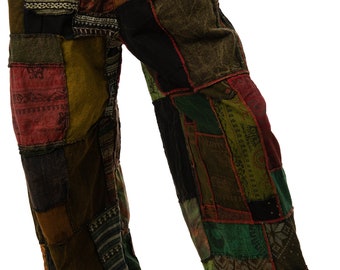 Patchwork Cotton Harem Pants: Boho Hippie Style with Pockets