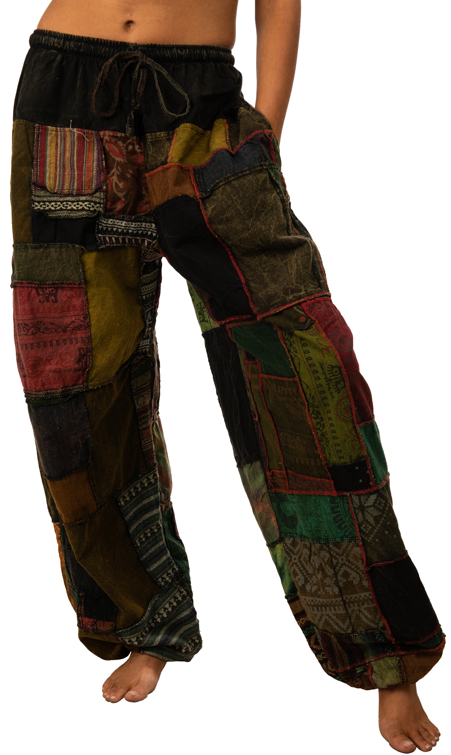 パンツ Eaphi cotton lace patchwork pants Hippie Harem Cotton Pants with Striped Patchwork