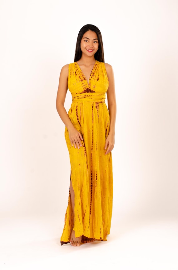 orange and yellow tie dye dress Orange Tie Dye Gown