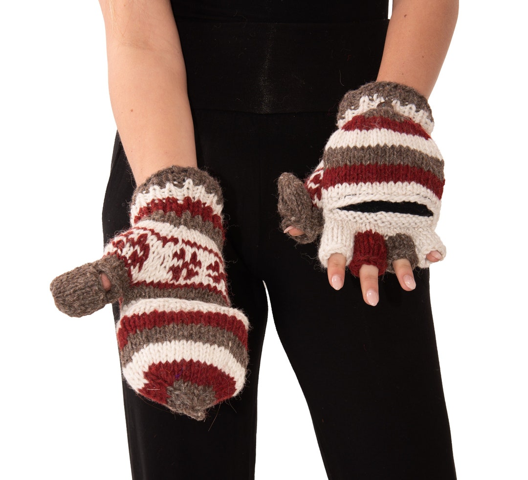 Fuzzy Hat Beurlike Convertible Fingerless Gloves Wool Blend Flip