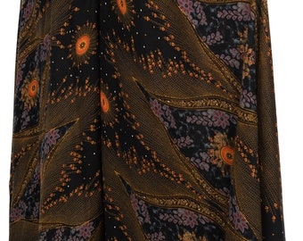 Pantalones anchos de rayón con estampado de pavo real: cintura fruncida, hechos a mano