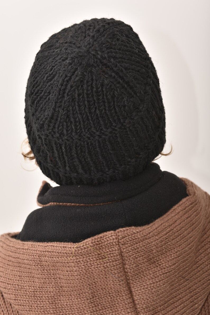 Hand Knitted 100/% Merino Wool Snowboard Ski Himalayan Slouchy Beanie Polar Fleece Lined Woolen Stocking Cap Womens Winter Hat-Grey Black