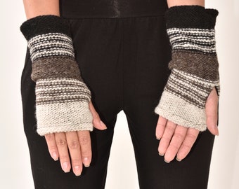 Handmade Merino Wool Fingerless Gloves: Fleece Lined Arm Warmers