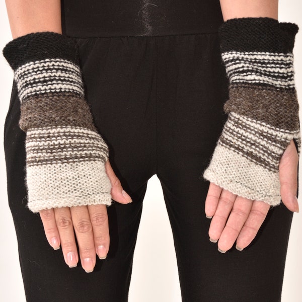 Hand Made 100% Merino Wool Finger less Gloves Texting Mittens Wrist Arm Warmers Polar Fleece lined Finger-less Women's Winter Texting Gloves