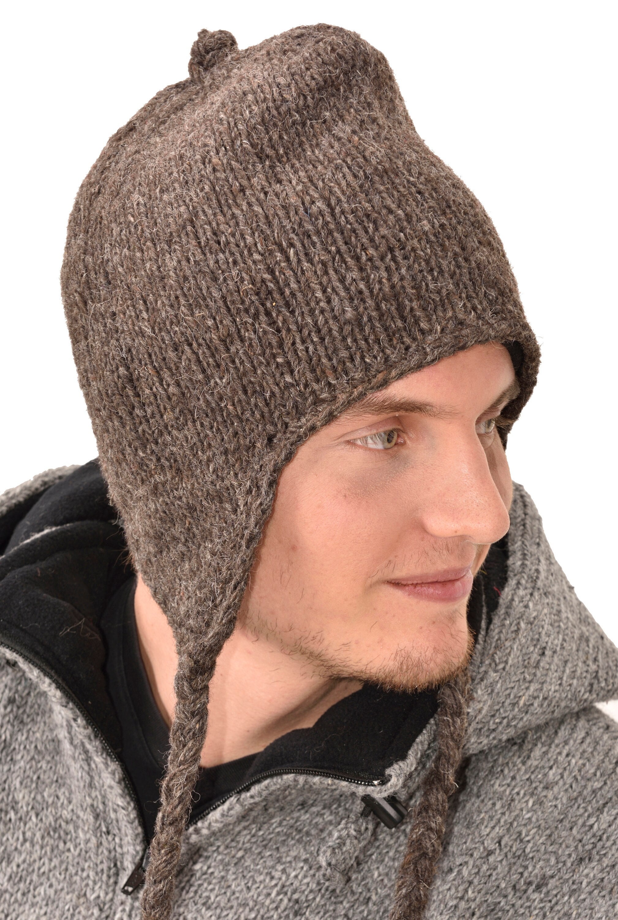 Hand-Knit Merino Wool Sherpa Hat With Ear Flaps - Fleece Lined Winter Beanie For Ski & Snowboard