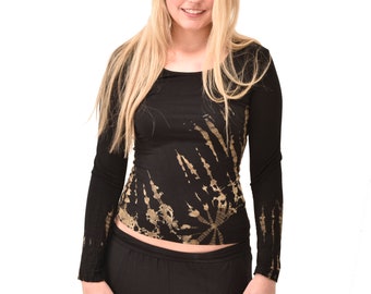 Long Sleeve Tie Dye Top: Hand Painted Rayon Spandex Blouse