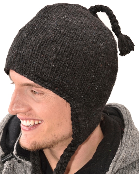 Hand Knitted Merino Wool Sherpa Hat: Fleece Lined Earflap 