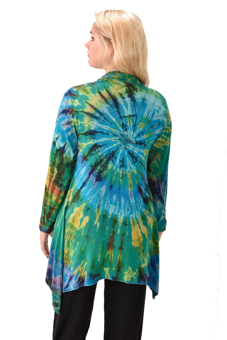 green and yellow tie dye cardigan