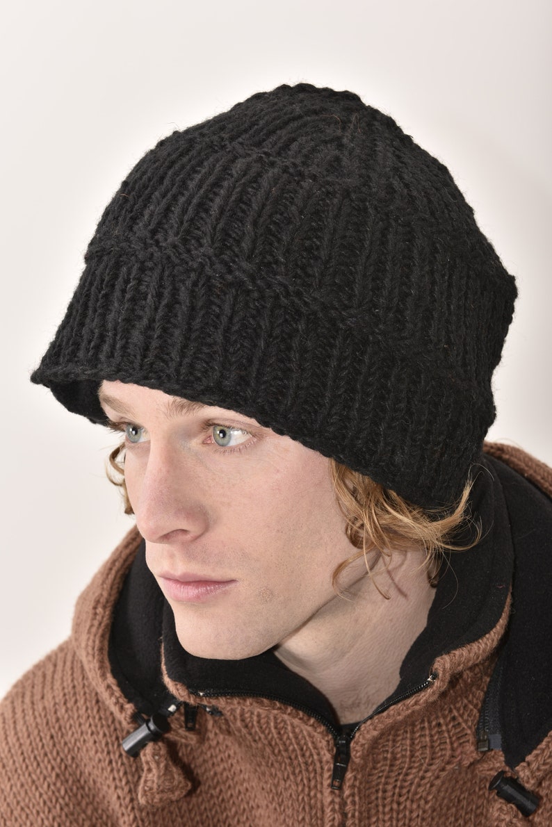 Hand Knitted 100/% Merino Wool Snowboard Ski Himalayan Slouchy Beanie Polar Fleece Lined Woolen Stocking Cap Womens Winter Hat-Grey Black