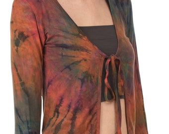 Cardigan Cardigan tie-dye con cravatta sul davanti