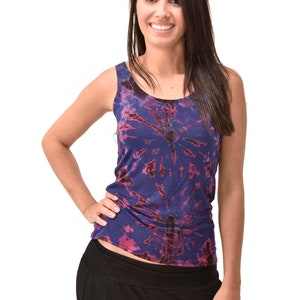 Mudmee Ikat Tie Dye Tank Top: Rayon Spandex Blend, Bohemian Festival Style