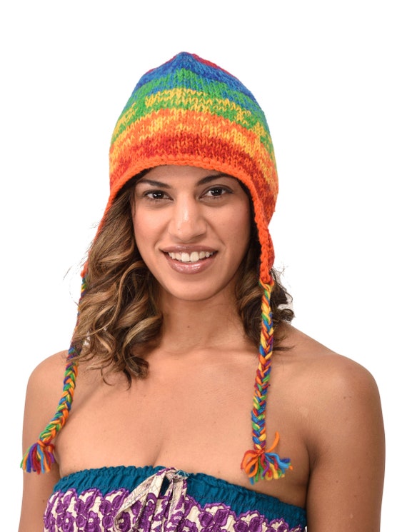 Hand Knit Merino Wool Chullo Hat: Fleece Lined Earflap Cap - Etsy
