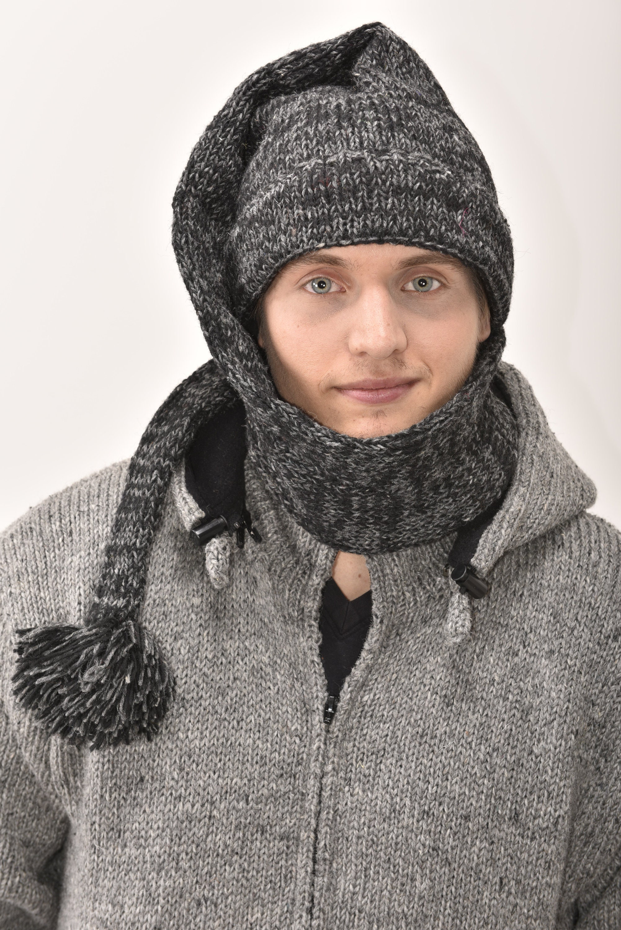 Hand Made 100 Merino Wool Long Tail Hat Scarf Combo Ski Cap Etsy