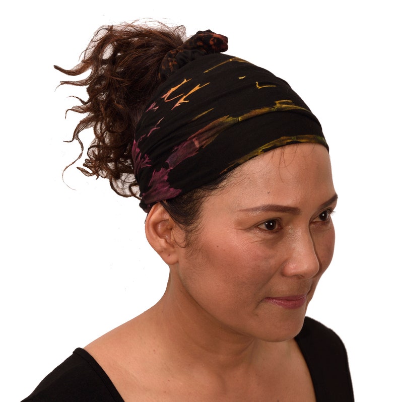 4 Piece Assorted Large Tie-Dye Headband / Mask Combo Reverse Tie-Dye Mudmee Spandex Rayon Hair Wrap Boho Bohemian Hair Wrap Women's Headband image 1