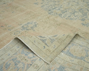 Alfombra Oushak vintage de 6x10 / Alfombra de lana azul marfil / Alfombra turca / Decoración para sala de estar