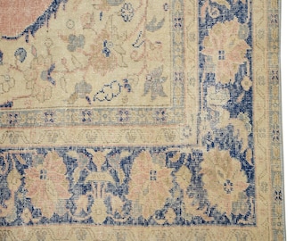 Alfombra turca de lana tejida a mano de 8x12 / Alfombra antigua Oushak vintage estilo boho para comedor y sala de estar.