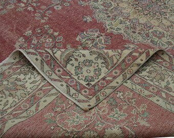 Alfombras turcas de lana anudadas a mano de 7x10 / Alfombra de comedor Oushak vintage boho antigua de 6.11x10.0 pies.